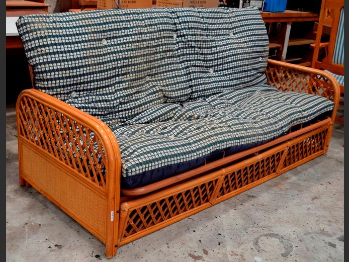 CANE 3-SEATER SLEEPER COUCH WITH FUTON MATTRESS, 199 x 80cm