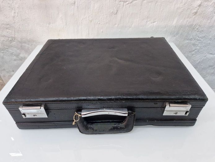 Vintage Black Faux Leather Attache Briefcase with Document Organiser Interior