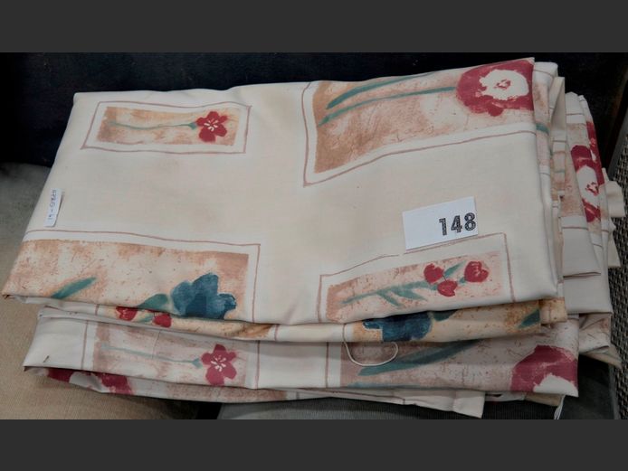 SET OF 4 DROPS CREAM FLORAL PATTERNED CURTAINS