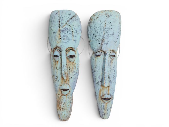 Large Verdigris-Style Metal Stylized African-Style Masks