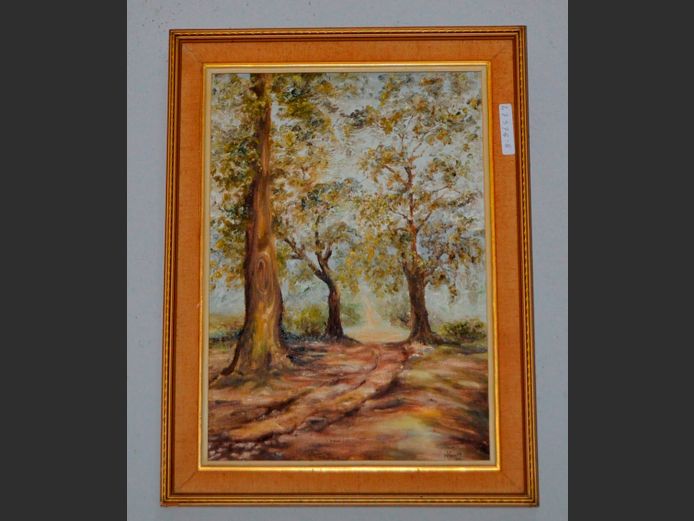 GILT FRAMED OIL ON BOARD "TREES", 34.5 x 24cm