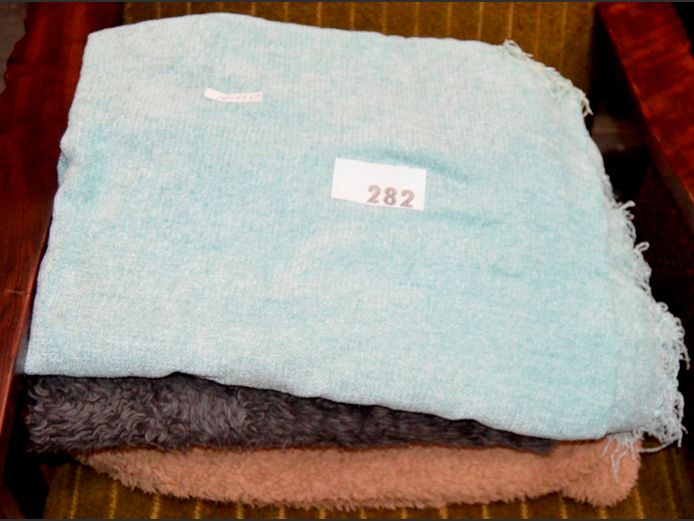 LOT OF 3 BLANKETS: GREY, BROWN & LIGHT GREEN