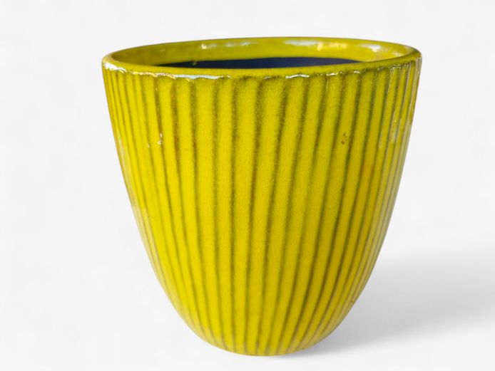 Yellow Ribbed Ceramic Planter