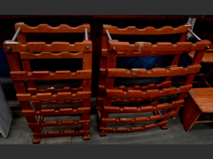 LOT OF 2: OAK & METAL WINE RACKS, 63 x 25 x 76cm & 39 x 23 x 76cm