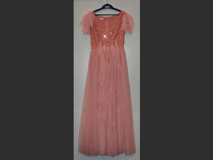 PINK TULLE & SEQUINED EVENING GOWN