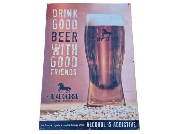 Large Black Horse Craft Brewery Advertising Metal Sign