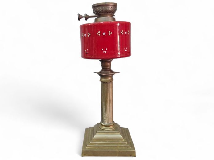 English Made Glass & Brass Vintage Oil Lamp