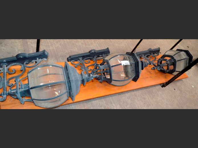 LOT OF 3: GLASS & ALUMINIUM COACH LIGHTS, 70cm High