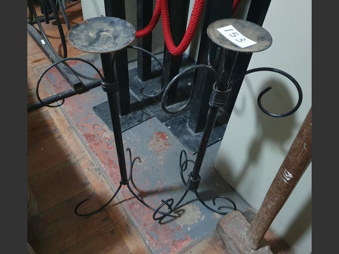 PAIR BLACK WROUGH IRON CANDLE STANDS, 60cm High