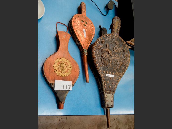 LOT OF 3: VINTAGE BELLOWS, 55cm Long, 45cm Long & 33cm Long