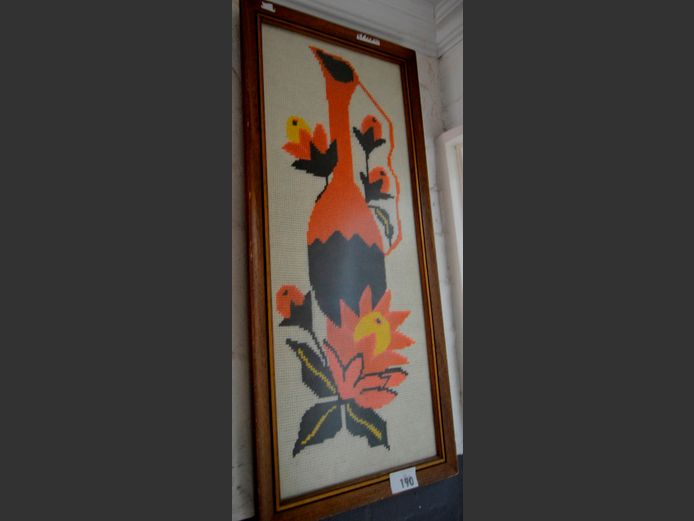FRAMED VINTAGE WOOL TAPESTRY, 96 x 39cm