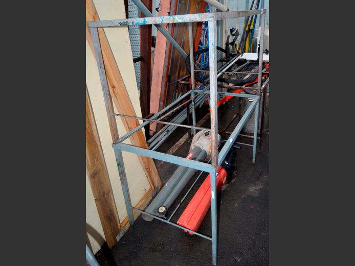LOT OF 2: GREY METAL WORK TABLE FRAMES, 120 x 70 x 74cm
