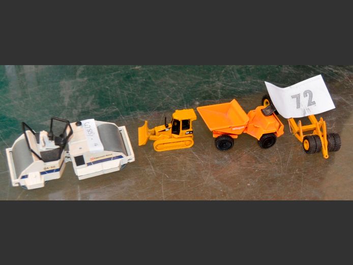 MODEL EARTHMOVING EQUIPMENT: COMPACT ROLLER, DUMP TRUCK, BULLDOZER, etc