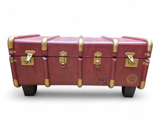 Large Antique Steam Trunk on Wooden Feet