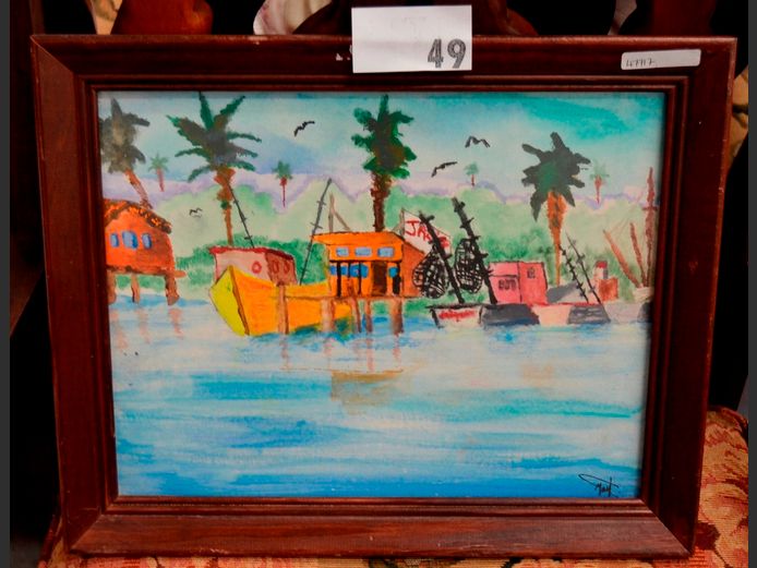 DARKWOOD FRAMED PRINT "FISHING VILLAGE", 34 x 27cm