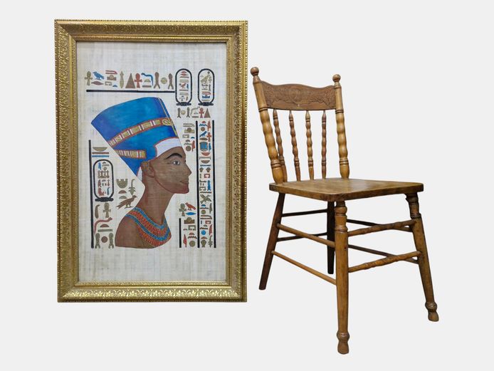 Large Framed Egyptian Papyrus Art – Nefertiti Portrait