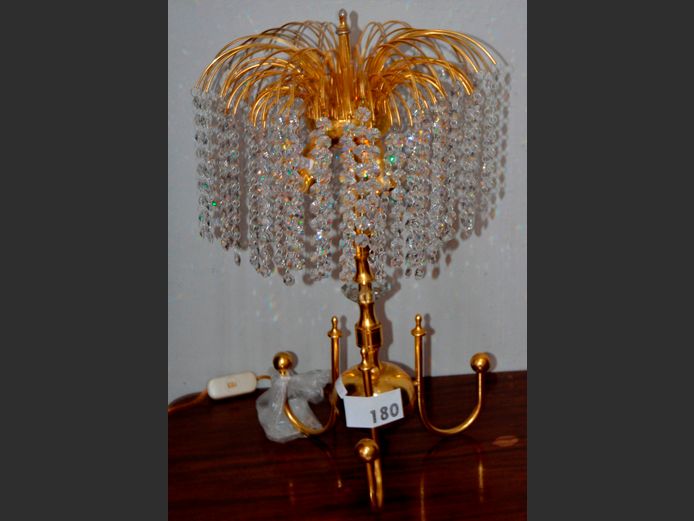 FAUX BRASS & CLEAR BEAD LAMP, 31cm Diameter x 53cm High