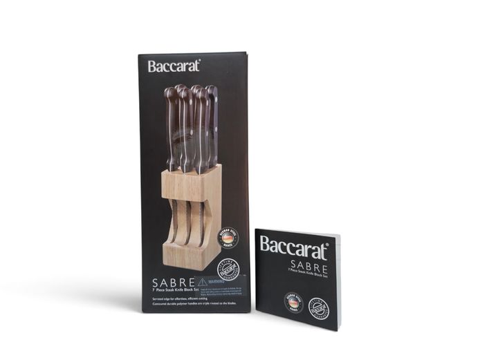 accarat Sabre 7-Piece German Steel Steak Knife & Wooden Block Set