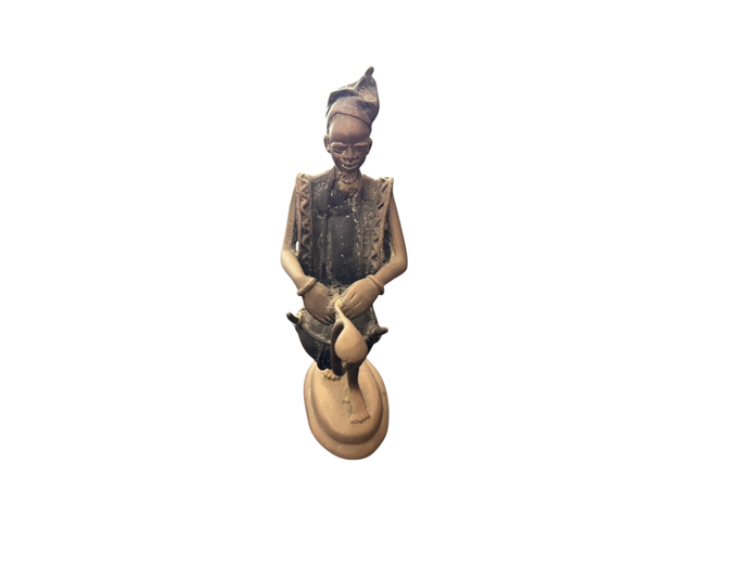 West African Lost-Wax Cast Brass/Bronze Figurine of a Talking Drummer