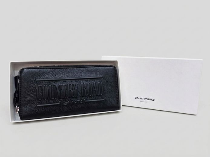 Country Road Black Leather Zip-Around Wallet in Presentation Box