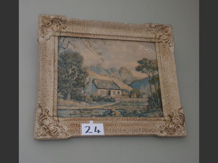 Vintage Framed Oliograph "Farm House"