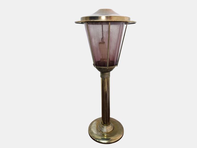 Vintage Brass Plated Lantern Post with Smoked Glass Panels