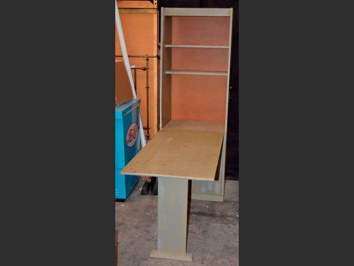 GREEN PAINTED 2-DOOR IRONING BOARD CUPBOARD