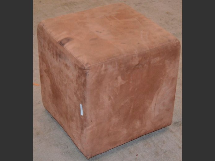 BROWN SUEDE UPHOLSTERED OTTOMAN, 40 x 40 x 44cm