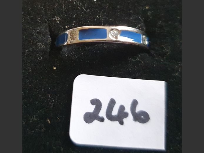 SILVER DRESS RING WITH BLUE & CLEAR STONES