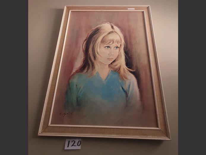 FRAMED VINTAGE PRINT "CRYING GIRL" BY CARLO PARISI, 67.5 x 49.5cm