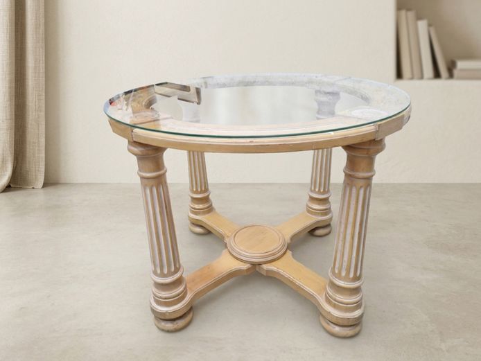 Neoclassical French Provincial Style Beechwood Round Glass-Top Entrance Table