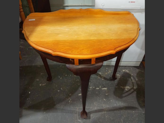 YELLOWWOOD & IMBUIA HALFMOON TABLE, 74 x 45 x 79cm