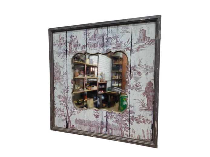 Vintage-Style Toile De Jouy Decorative Wall Mirror