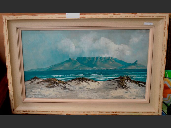 DON BENZIEN FRAMED OIL ON BOARD "TABLE MOUNTAIN", 70 x 40cm
