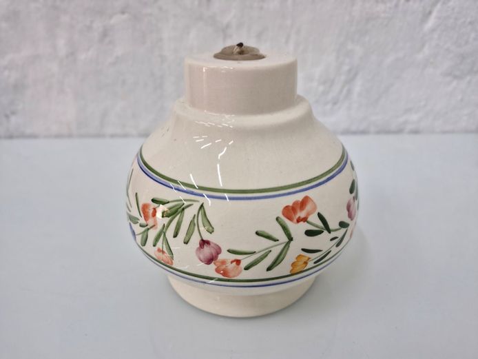 Round Ceramic Oil Burner / Candle Base with Pastel Floral Pattern & Wick