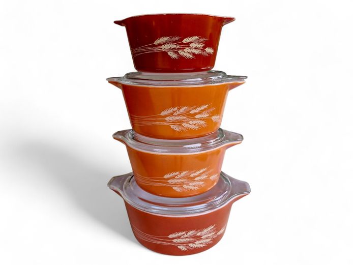 Vintage Pyrex "Autumn Harvest Wheat" Casserole Dishes