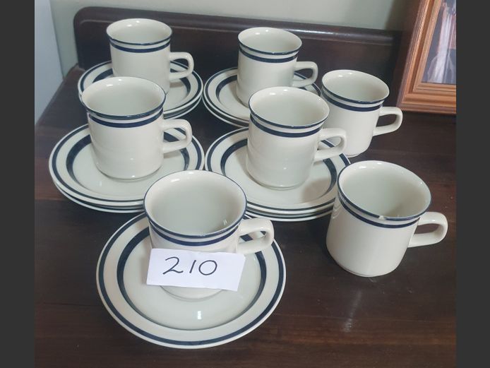 BLUE & WHITE CUPS WITH SAUCERS