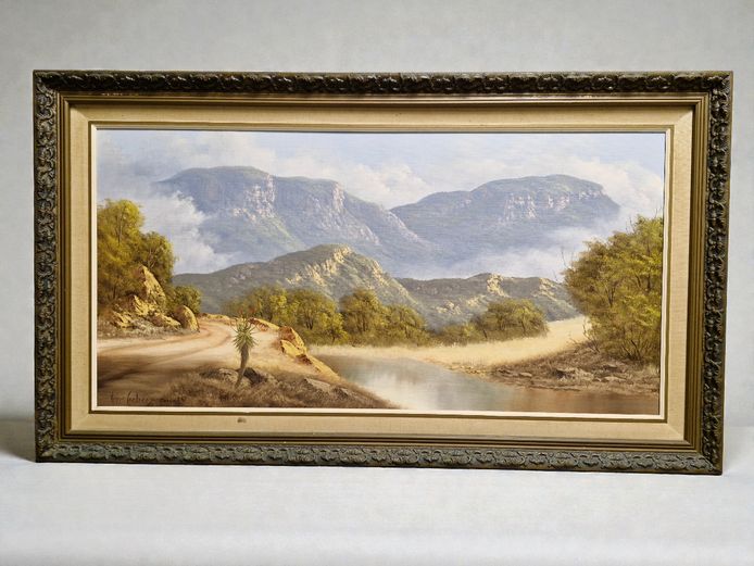 Framed Landscape Painting by Hennie Coetzee 1986