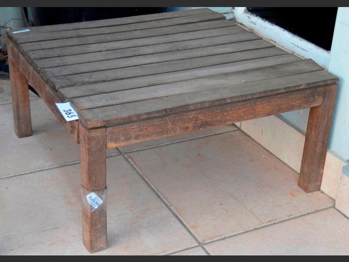 TEAK PATIO COFFEE TABLE, 60 x 60 x 30cm [Needs restoration]