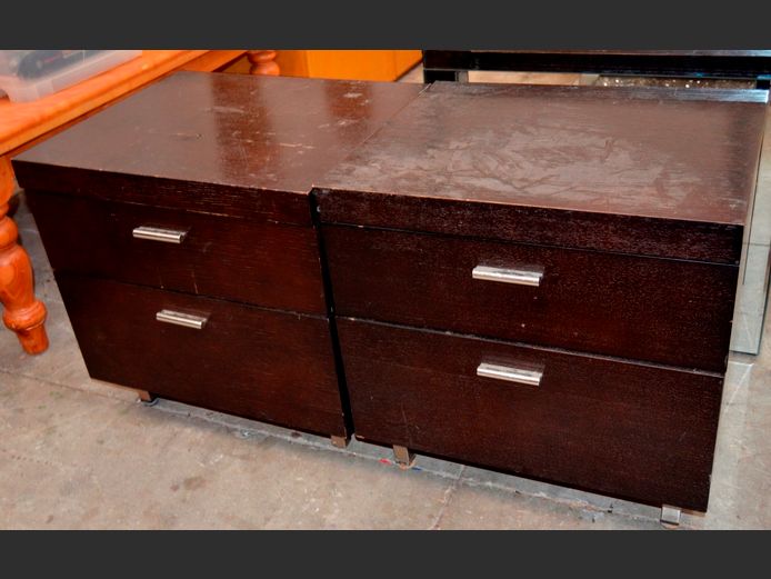 PAIR MAHOGANY FOIL 2-DRAWER BEDSIDE PEDESTALS, 50 x 42 x 50cm [Scuffed]