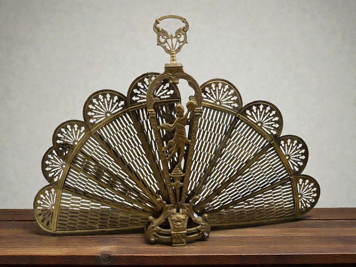 Victorian Brass Peacock Fan Fireplace Screen