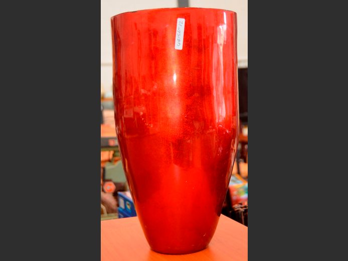 RED ACRYLIC VASE, 21cm Diameter x 39cm High