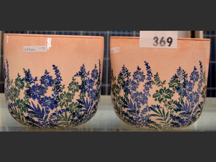 PAIR CERAMIC PLANTERS, 20cm Diameter x 18cm High