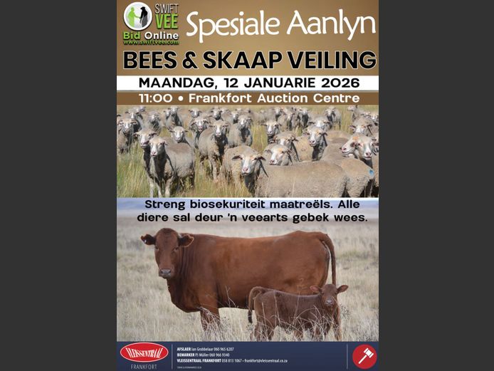 SPESIALE BEES EN SKAAP AANLYN VEILING