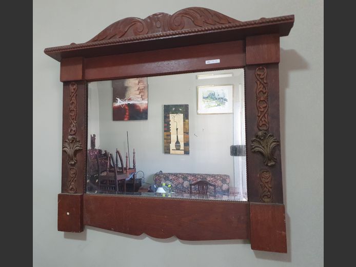 VINTAGE OAK FRAMED & BEVELLED MANTLE MIRROR, 85 x 11 x 79cm