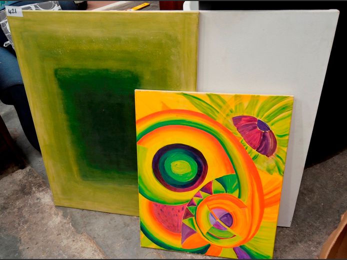 LOT: 2 x UNFRAMED OILS ON CANVAS & A BLANK CANVAS