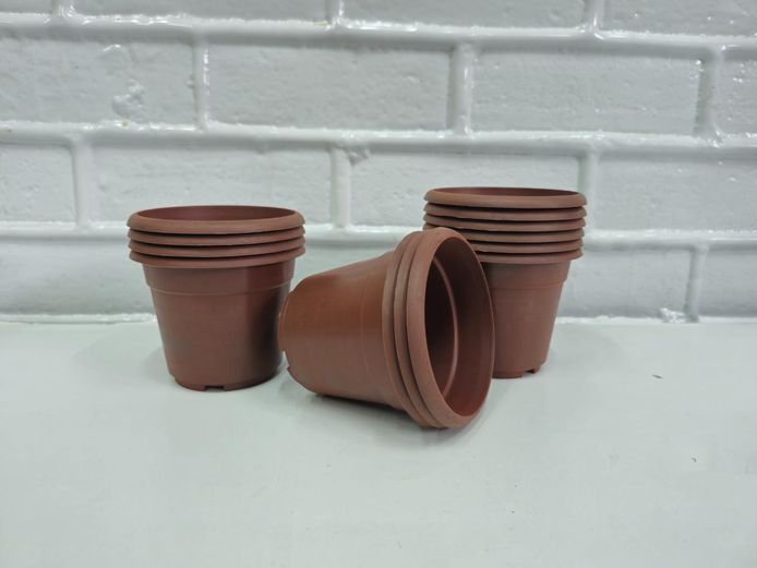Lot of Brown Plastic Small Plant Pots