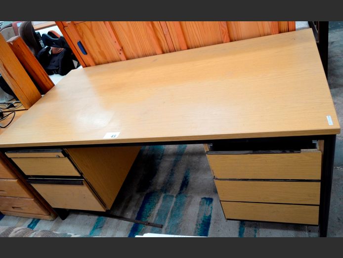 OAK & METAL 6-DRAWER DESK, 160 x 80 x 71cm [Needs attention]