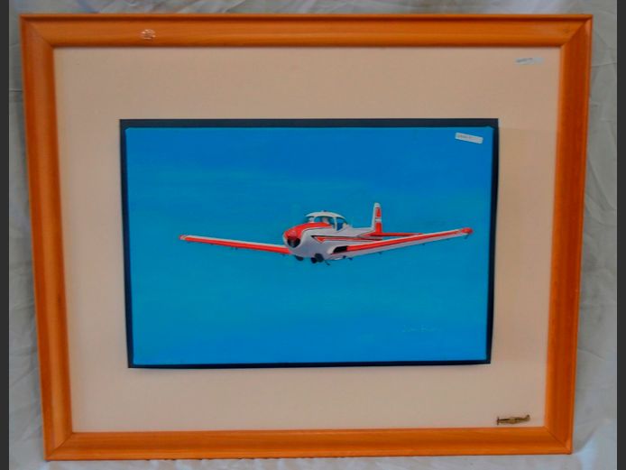 BEECHWOOD FRAMED OIL ON CANVAS "PIPER PA24-260 COMANCHE AIRCRAFT" SIGNED JOHN HEATH, 60 x 40cm