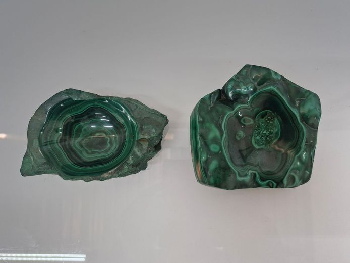 Two Polished Malachite Freeform Specimen Dishes